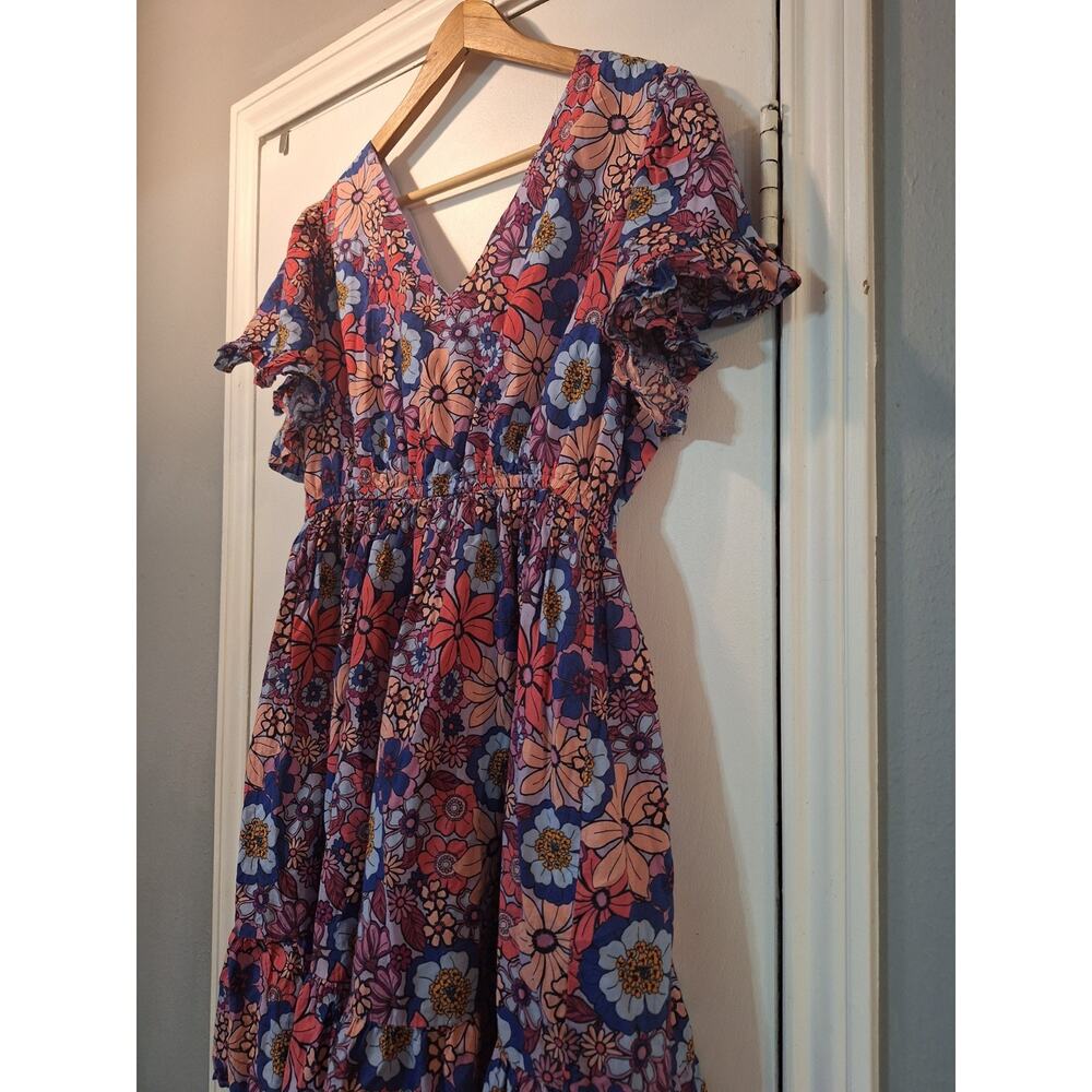 Terra & Sky Colorful Floral Flower Power Preppy Mini Dress Flutter Flowy 14W
